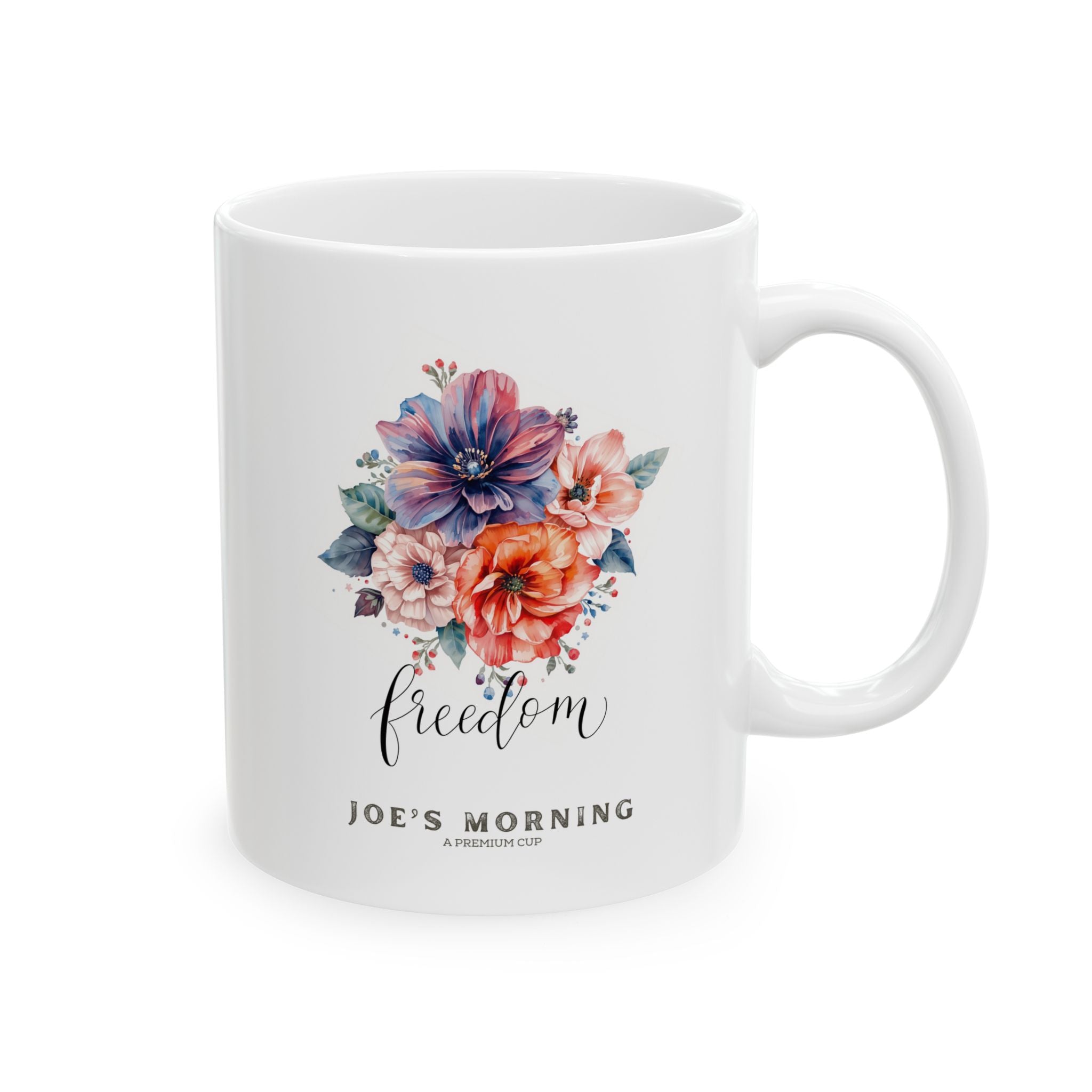 "Freedom" Floral Watercolor Bouquet Ceramic Mug