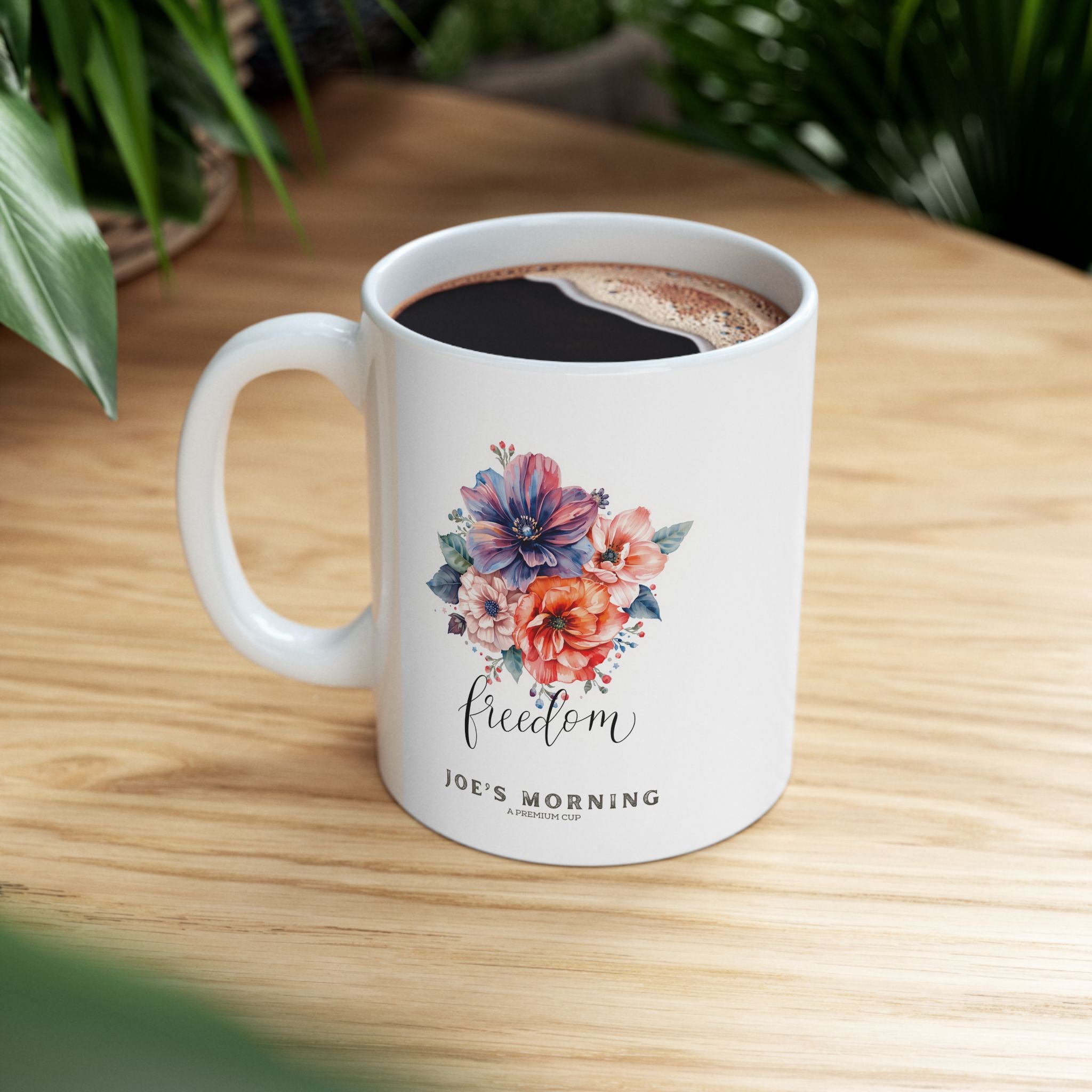 "Freedom" Floral Watercolor Bouquet Ceramic Mug