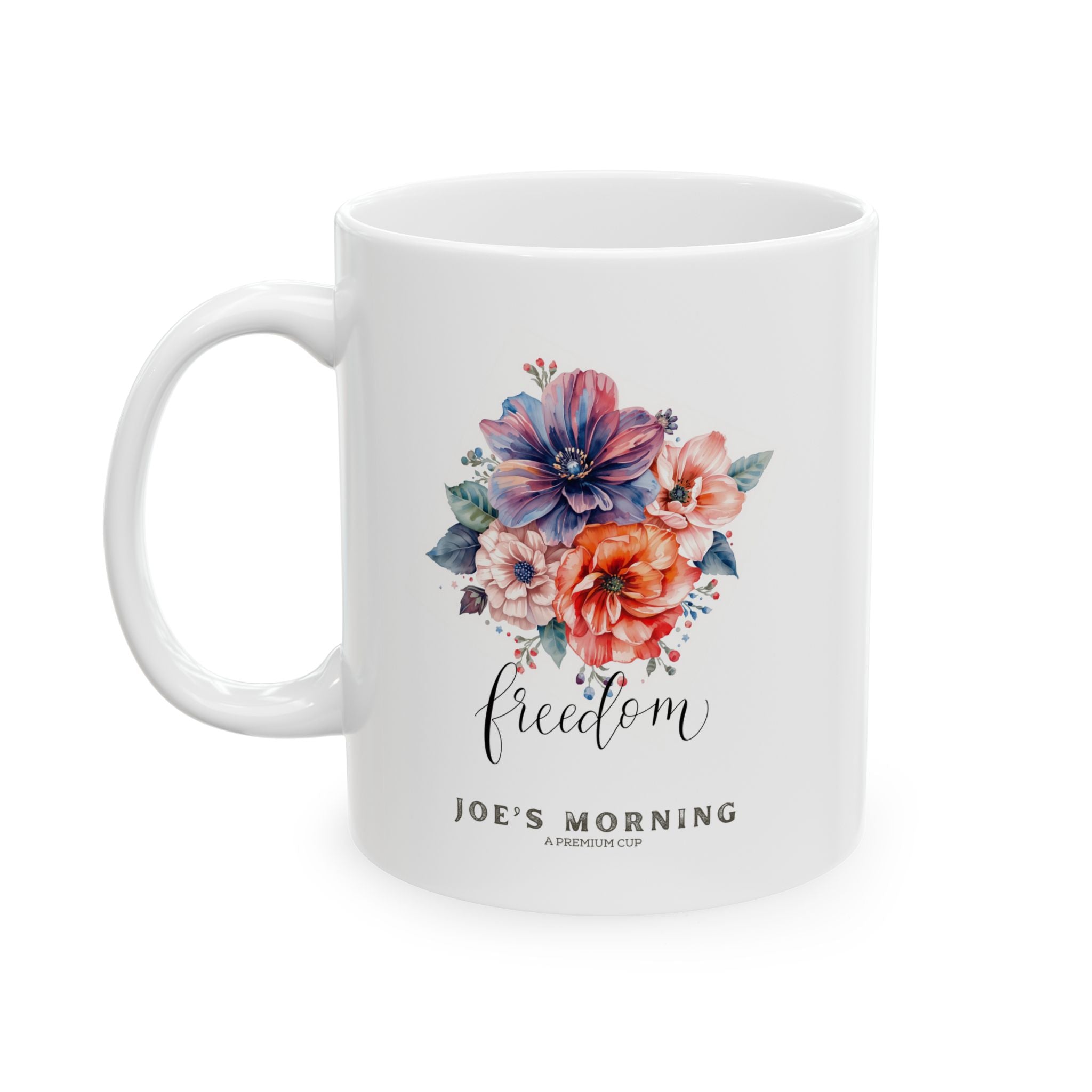 "Freedom" Floral Watercolor Bouquet Ceramic Mug